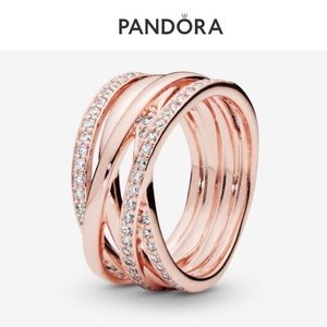 Pandora Rose Gold Sparkling & Polished Lines Ring